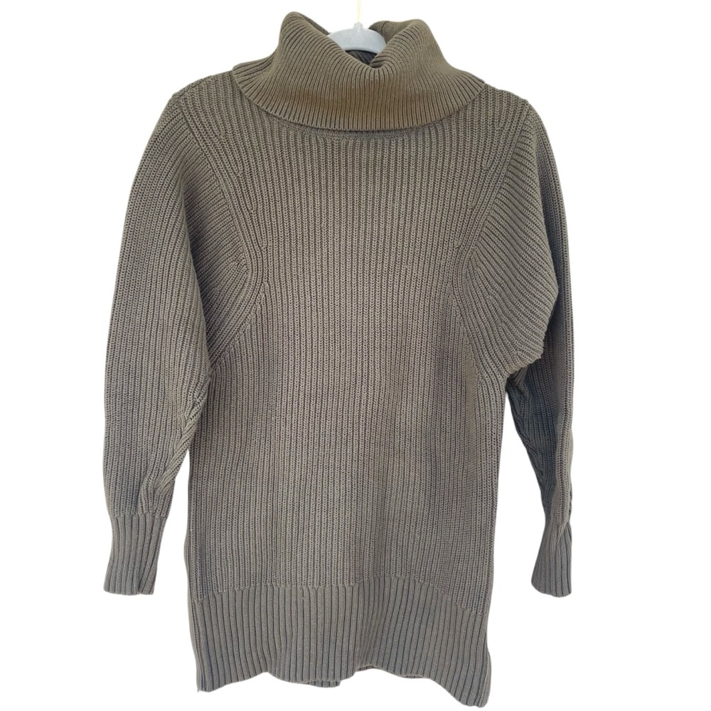 Banana Republic Olive Green Turtleneck Sweater Tunic Zipper Side Cotton Viscose